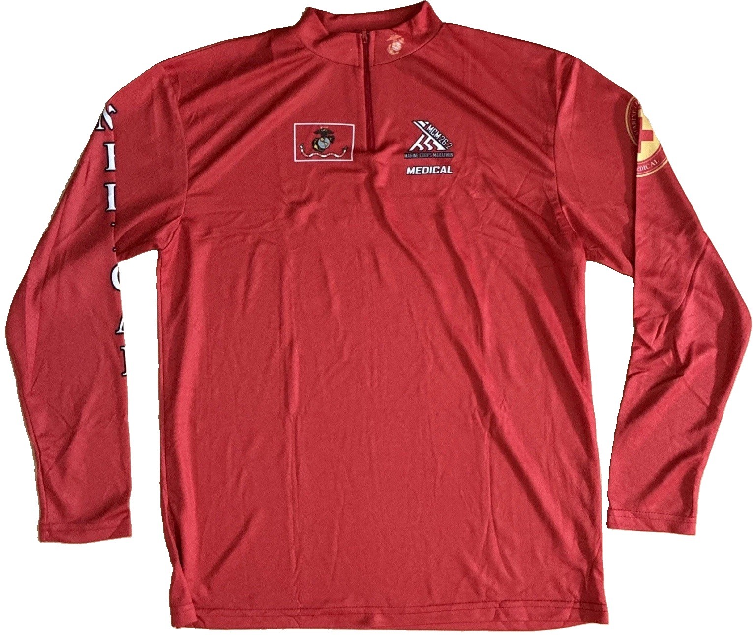 USMC Size L 26TH Marine Corps Marathon 2021 Medical Corpsman 1/4 Zip T-Shirt