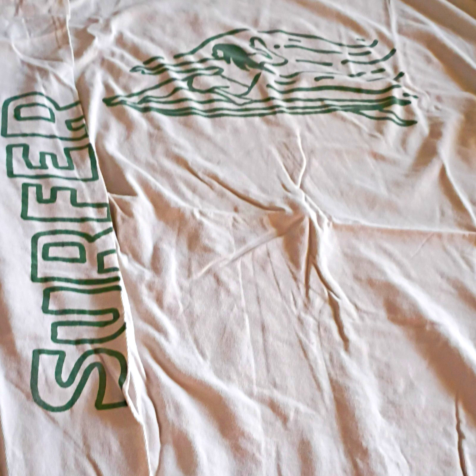 Men&rsquo;s SurfeMagazine Surf Graphic White/Green Cotton Jersey Crew T-Shirt Size L