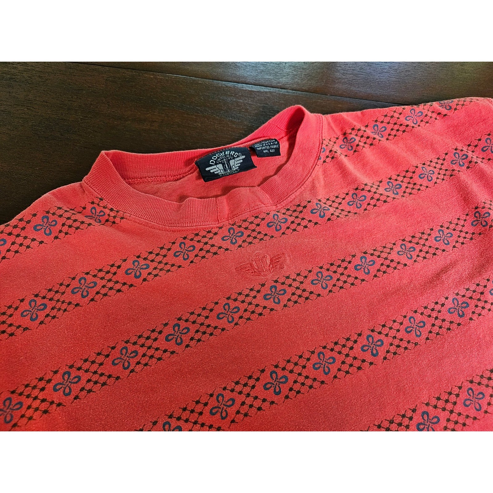 Dockers Long Sleeve Shirt Mens Large Red Striped Vintage Cotton Crewneck