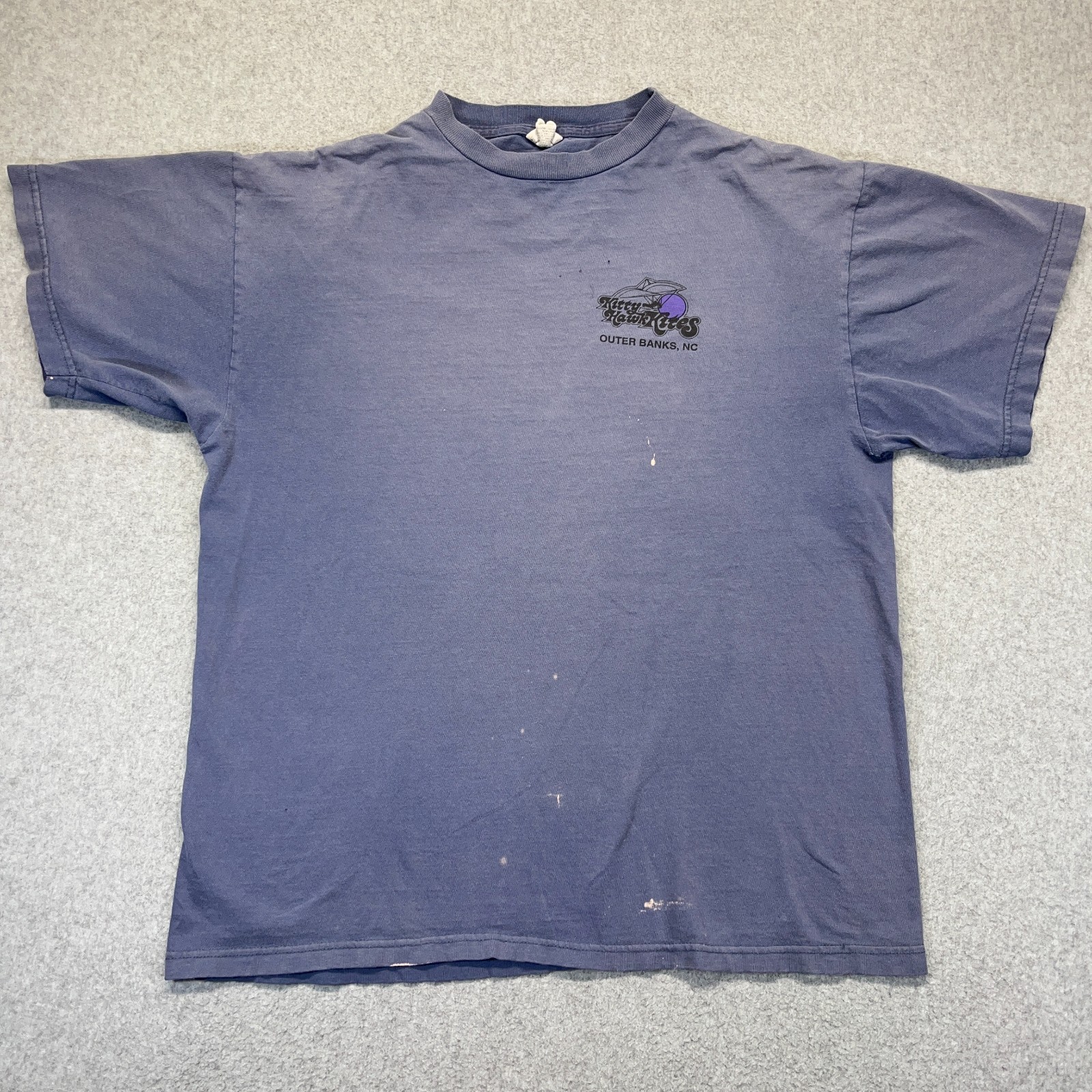 Global Drop Tag Graphic T-Shirt Men’s Blue Kitty Hawk Kites Outer Banks NC Y2K