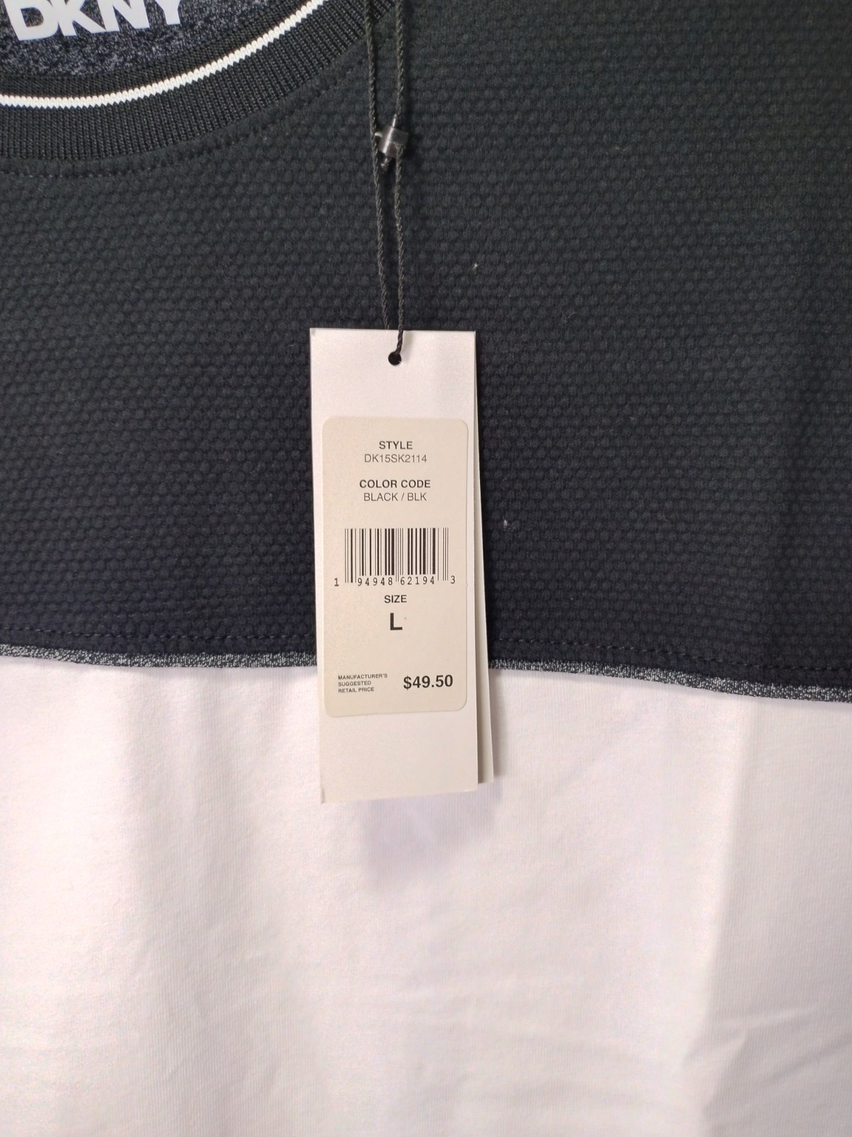 DKNY Jupiter Color Block Shirt Men&rsquo;s L Stretch Short Sleeve Black White NWT