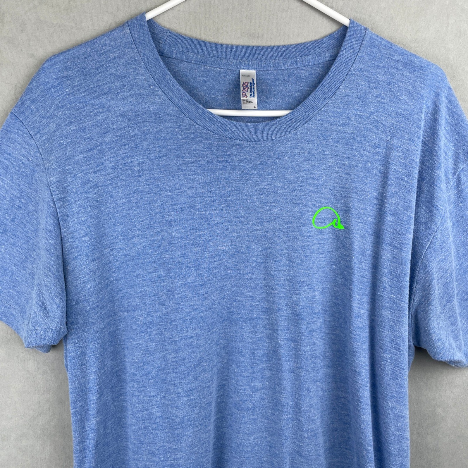 American Apparel Men Blue The Track Shirt Tri-Blend Crewneck Tee L USA Made Rare