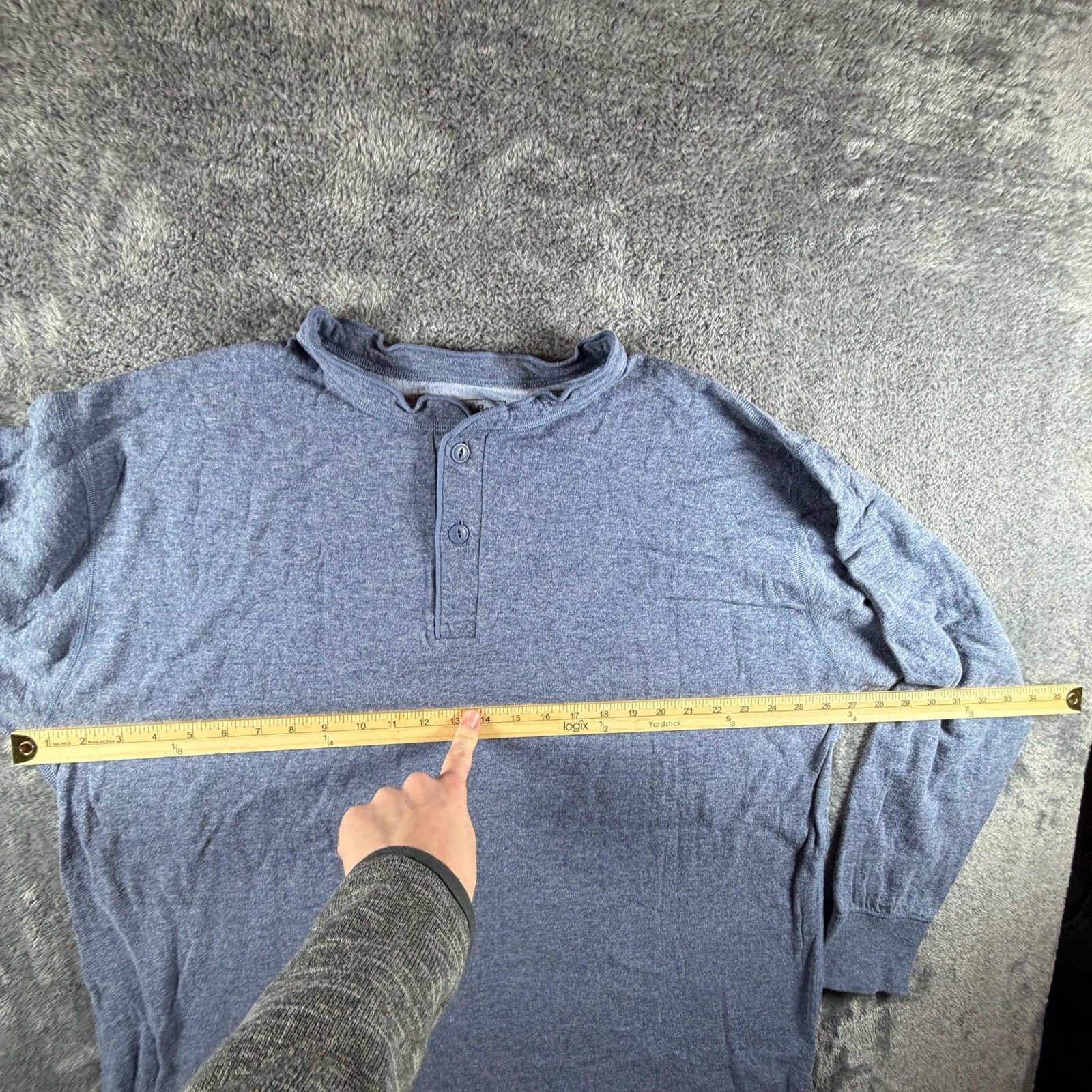 LL Bean Shirt Mens XXLT Blue River Drivers Henley Heather Wool Two Layer Base