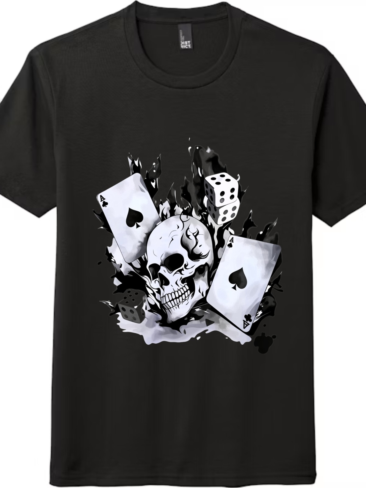 Unisex Skull Ace Dice Graphic T-Shirt-Edgy Dark Vintage Poker Biker Casual Tee