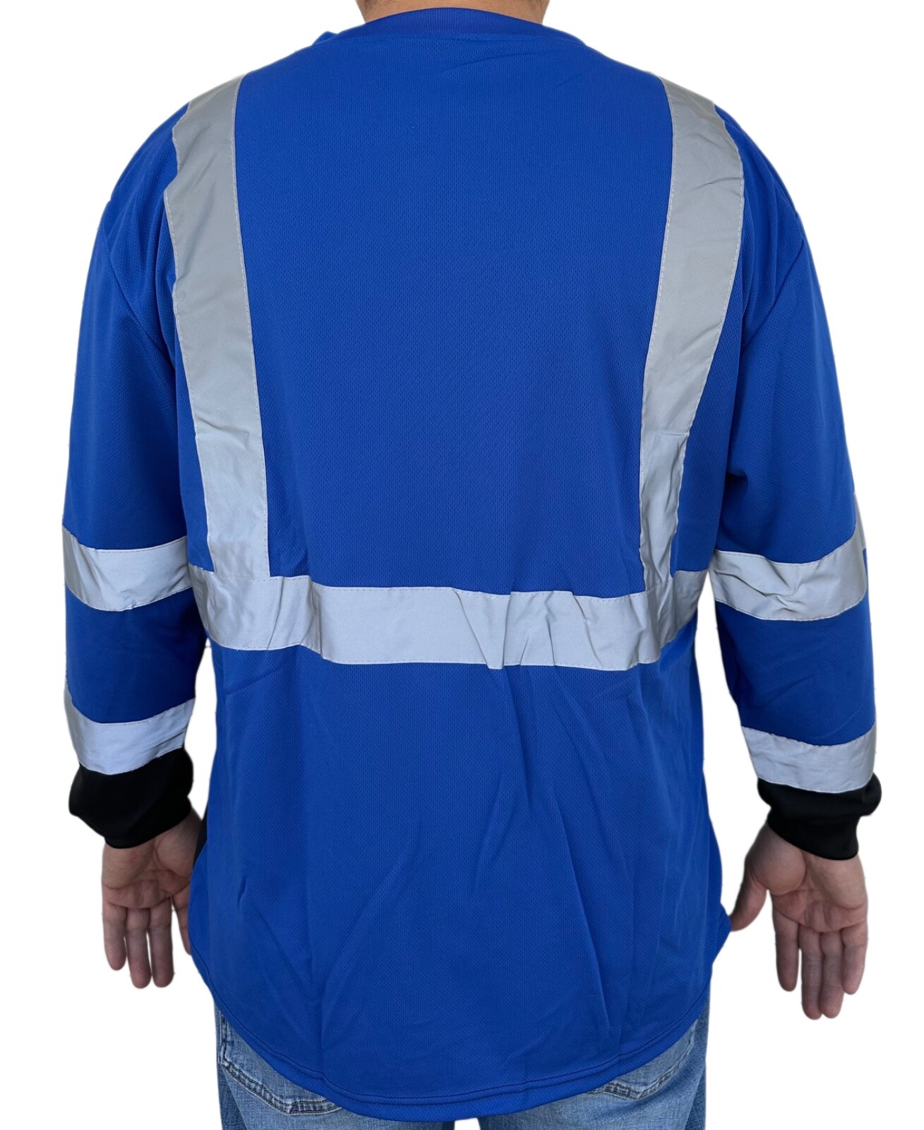 Class 2 Max-dry Moisture Wicking Mesh Long Sleeve Safety T-shirt, Blue/BK