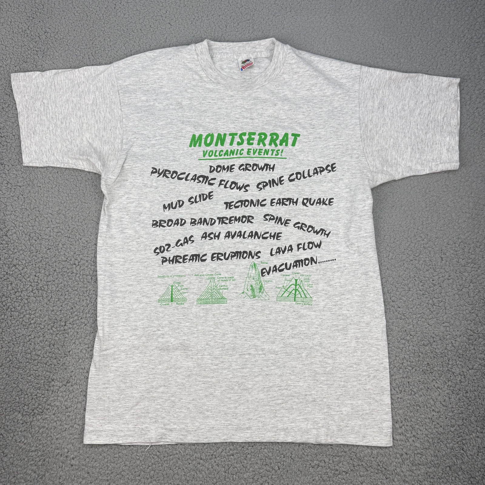 Vintage Montserrat Volcanic Events Shirt Mens Large Gray Science Graphic 90s Tee