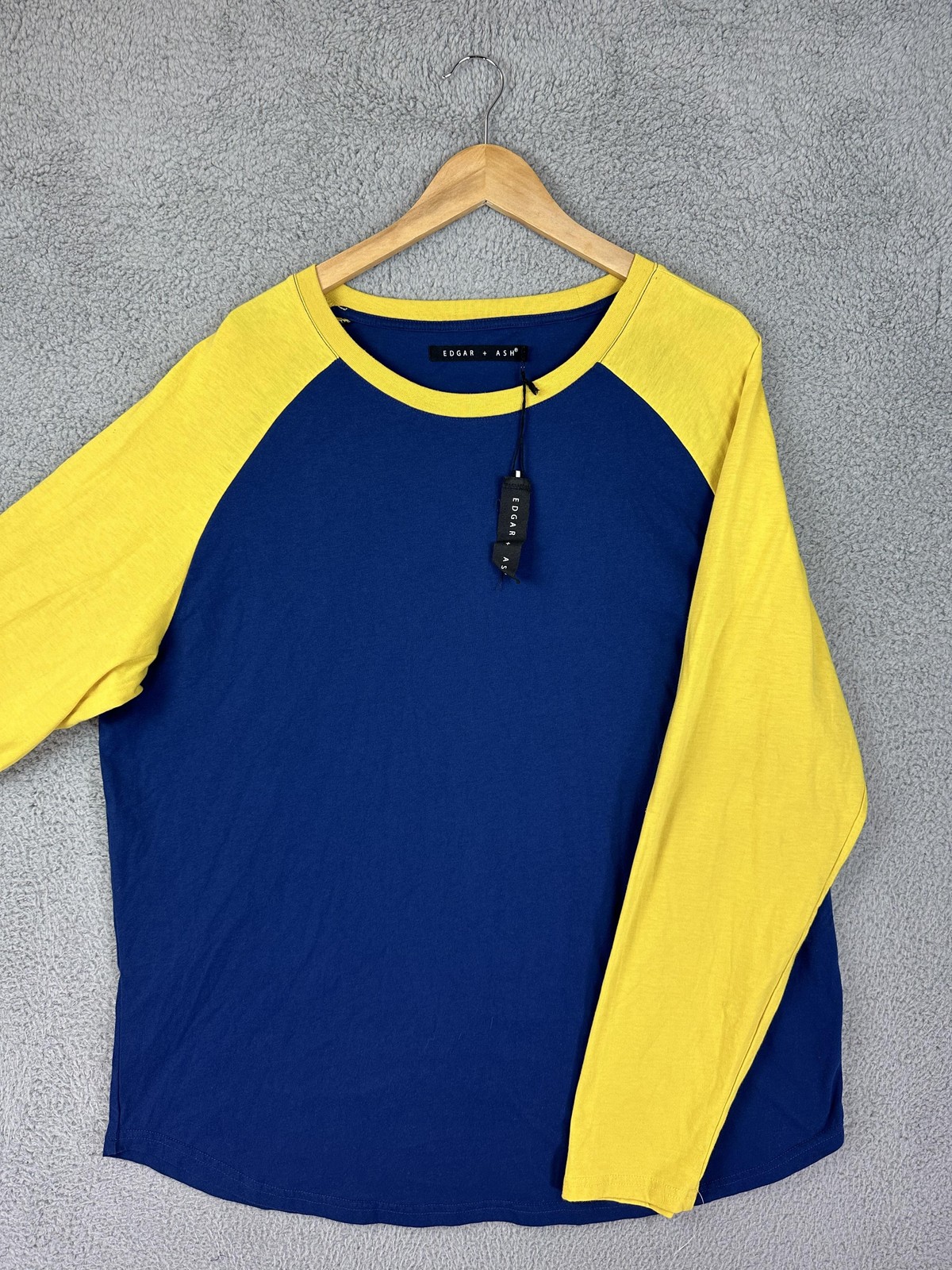 Edgar + Ash Shirt Mens 2XL Blue Yellow Raglan Baseball Long Sleeve Colorblock