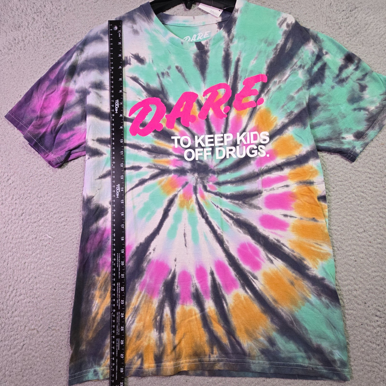 DARE Shirt Tie Dye Mens Large Black Faded Keep Kids Off Drugs Casual Retro NWT