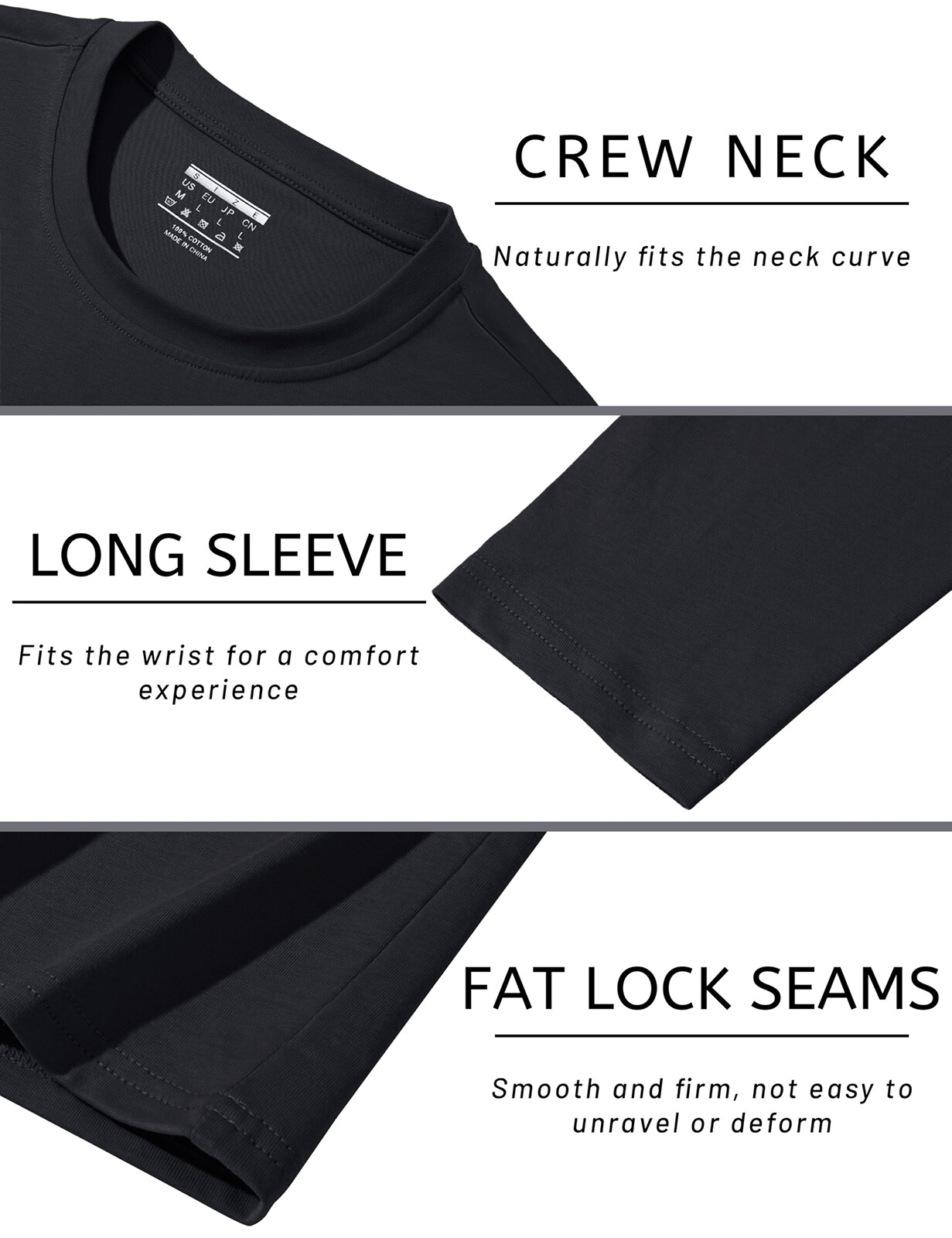 Mens Long Sleeve Shirts Cotton Moisture Wicking Undershirt Comfort Pullover Tops