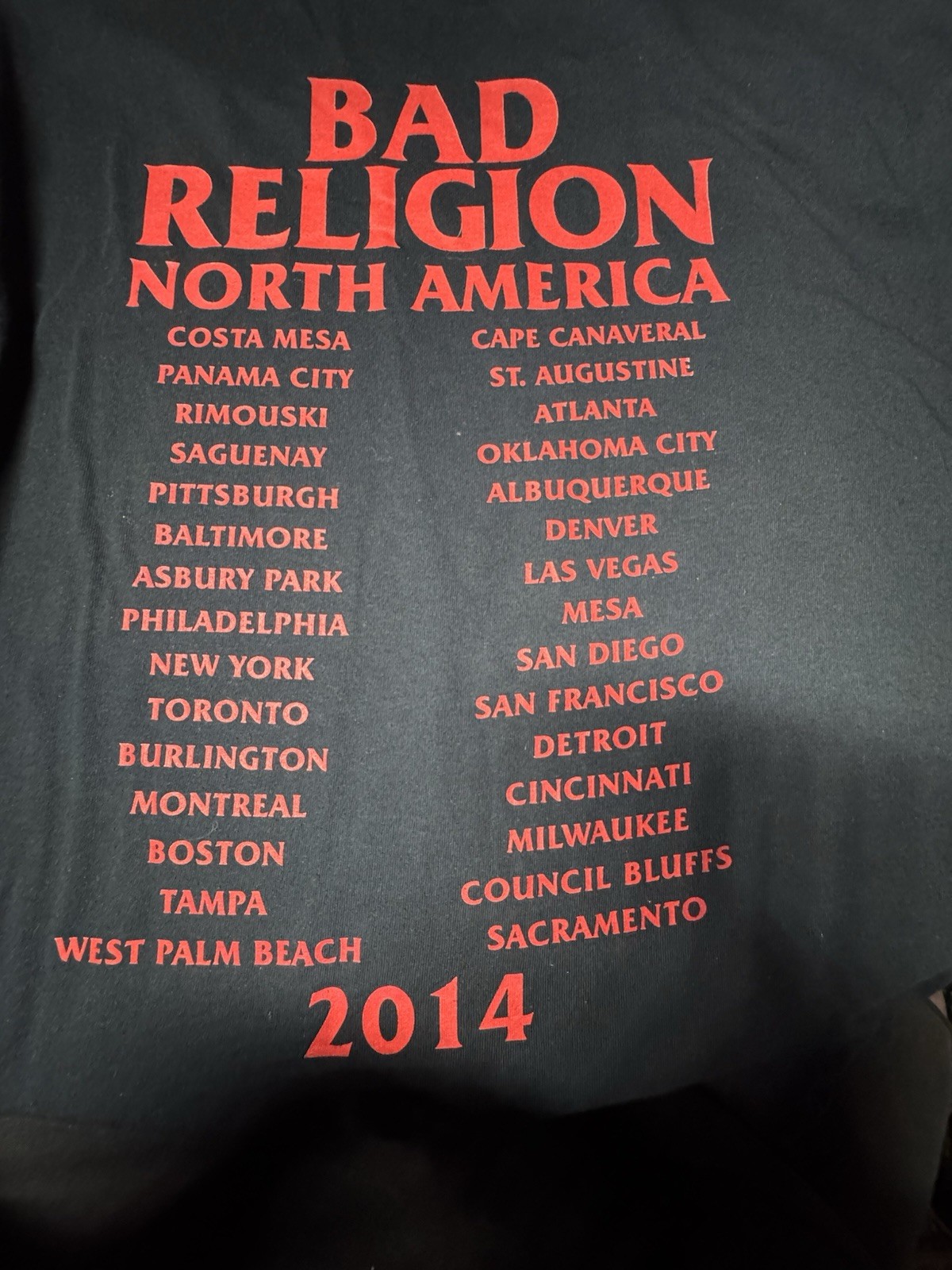 Bad Religion 2014 North America Tour Shirt Black Gildan Punk Band Tee