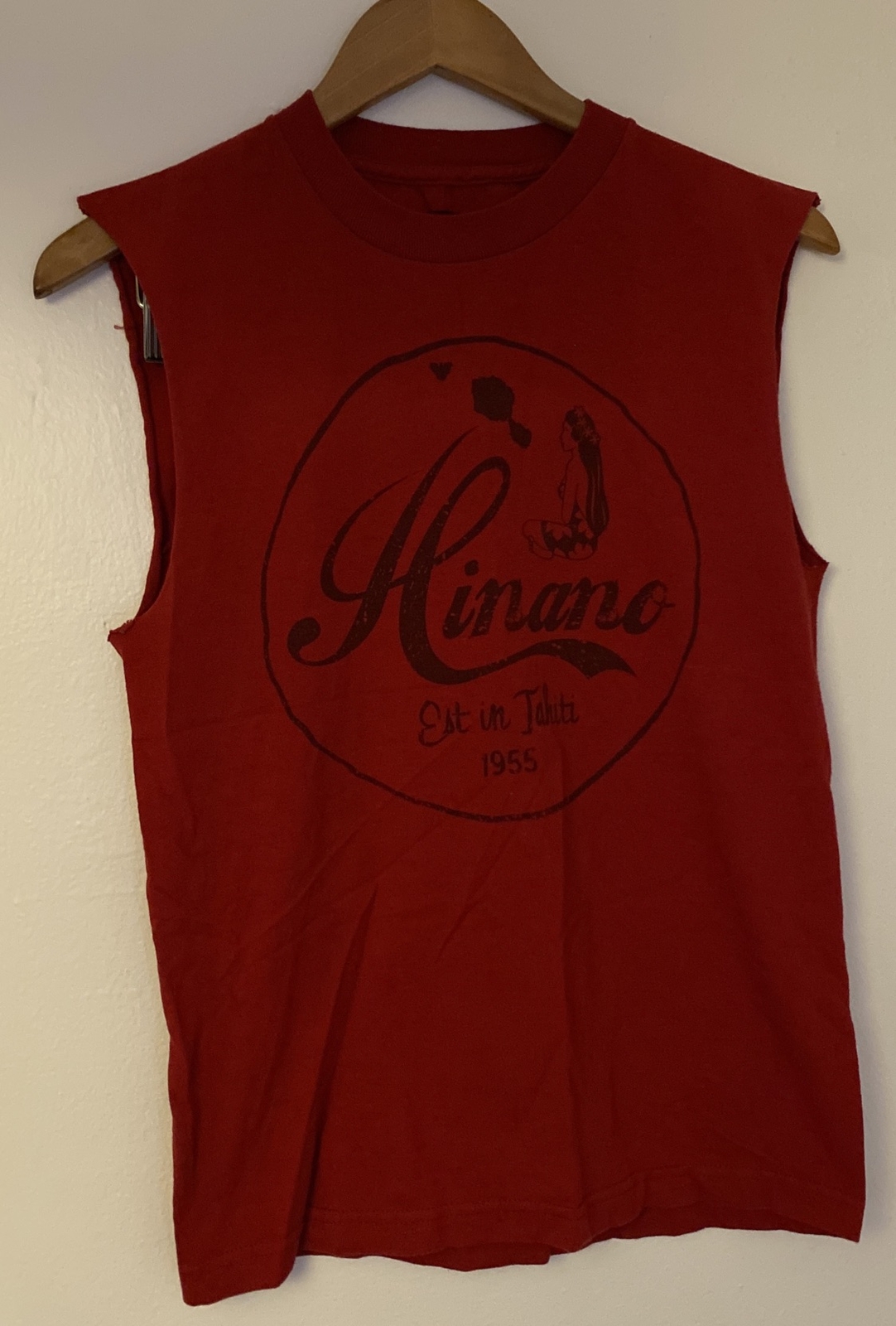 HINANO TAHITI CUSTOM RED GRAPHIC TANK TOP MENS S/M ALOHA GIRL