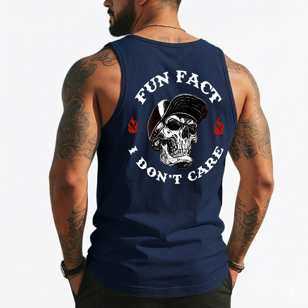 Fun Fact I Don&rsquo;t Care Funny Skeleton Saying Quote (On Back) Tank Top