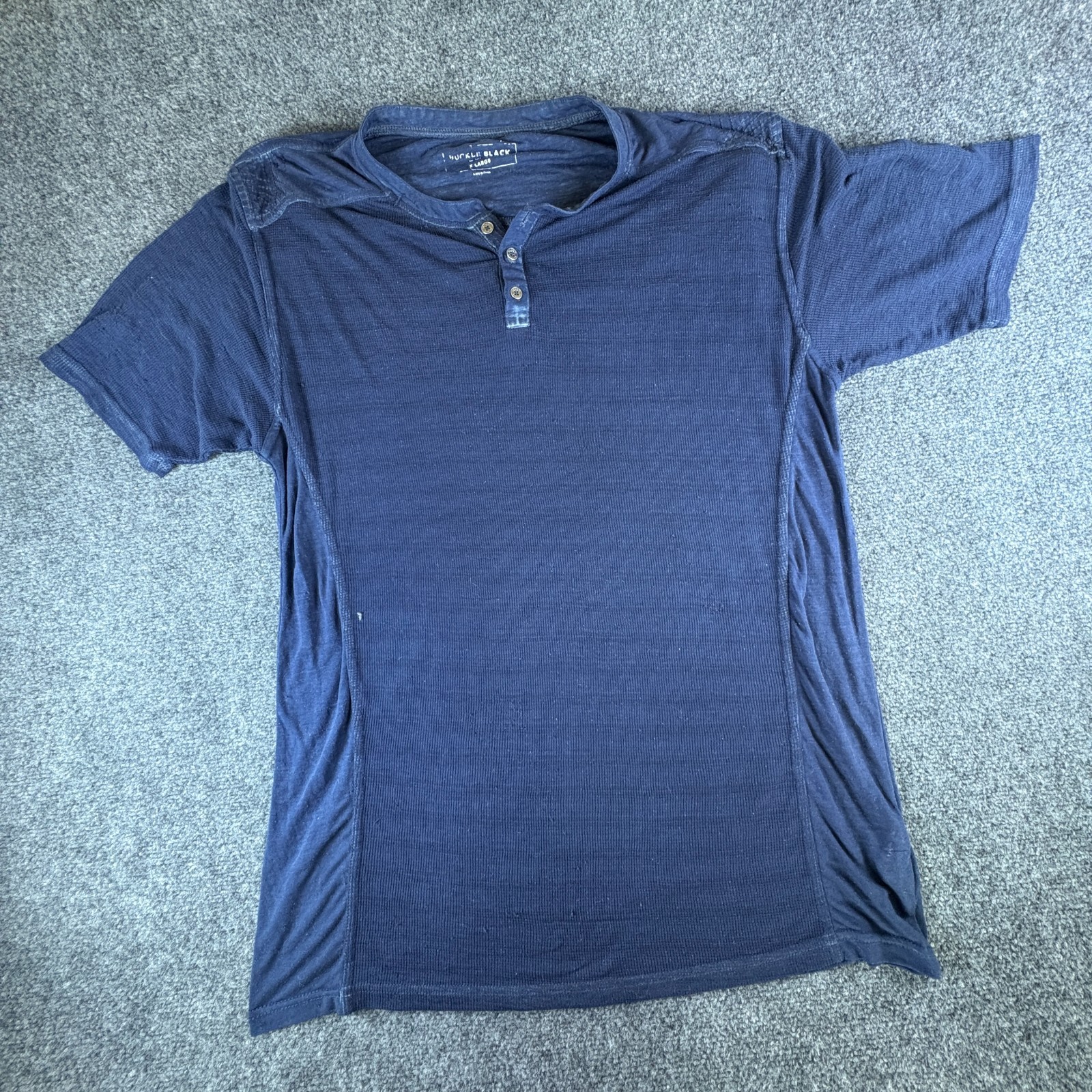 Buckle Black Burnout T Shirt Mens XL Blue Cotton Henley Neck Short Sleeve Casual