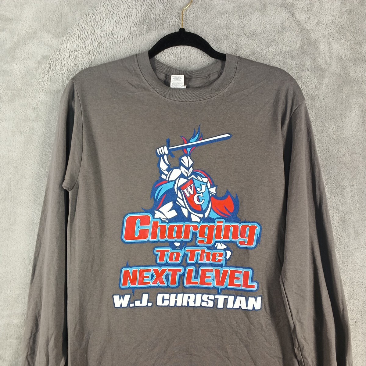 Gildan T-Shirt Long Sleeve Crew Neck Solid Gray w/ Print SIZE SMALL