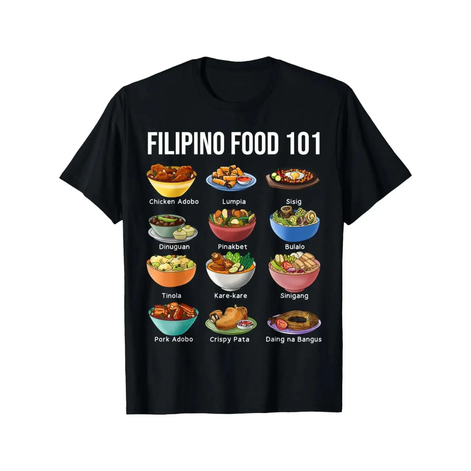 Filipino Food 101 Graphic T-Shirt, Casual Crew Neck Cotton Blend Tee With Medium
