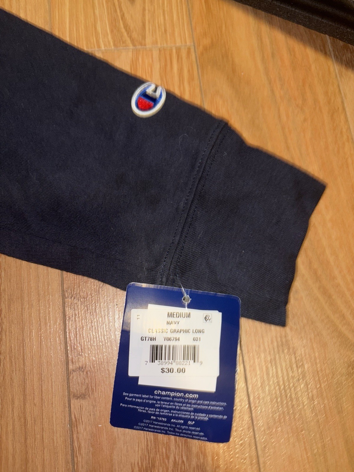 Champion Long Sleeve Graphic T Shirt Logo Medium Navy