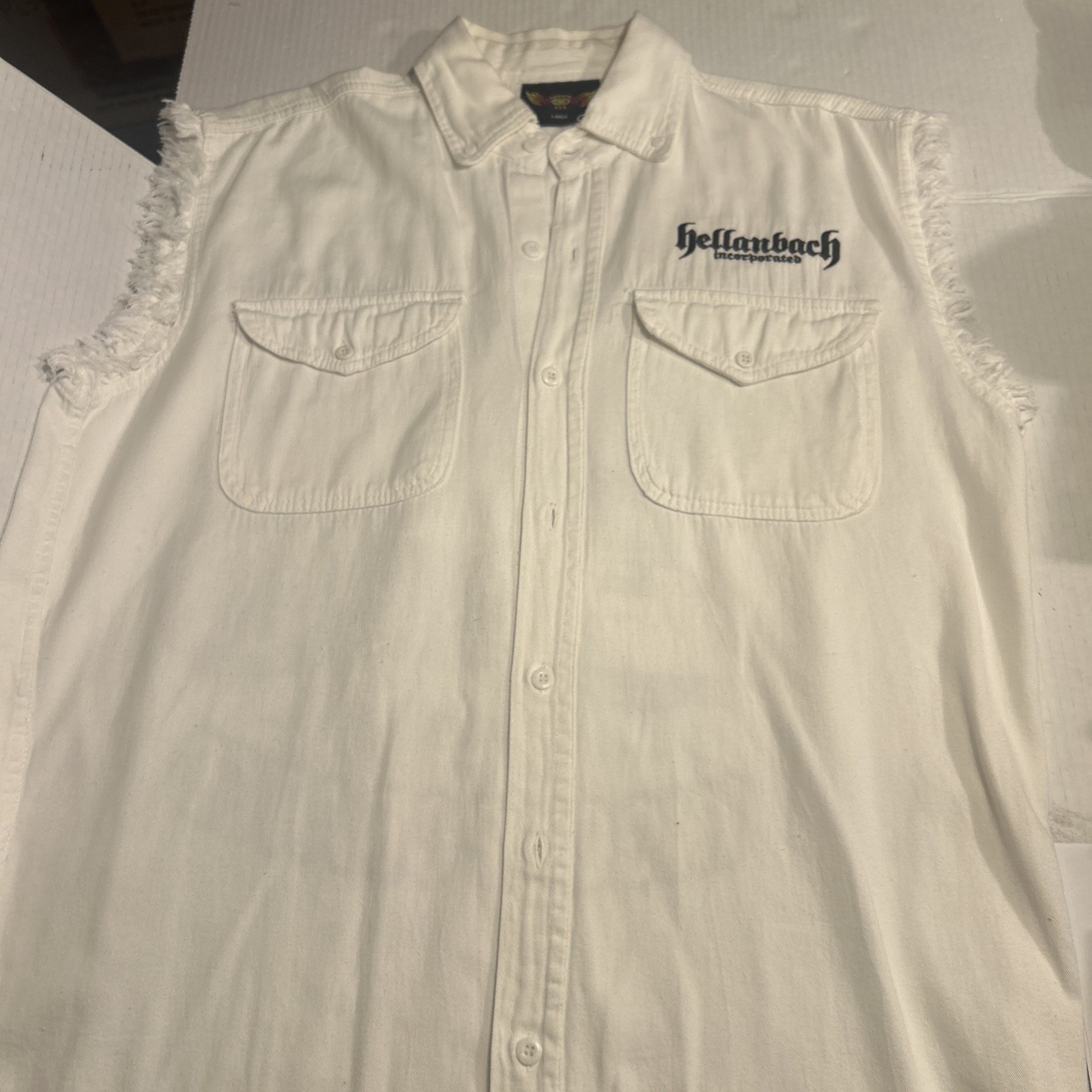 Biker Wear Usa Sz L Hellanback Inc Biker Shirt Bottom DownCut Off Sleeves# Ride