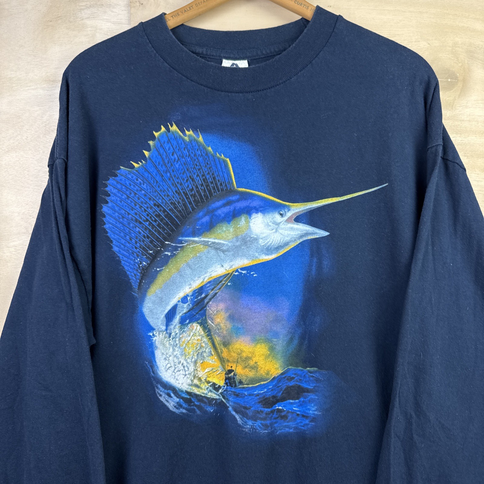 Vintage Y2K Sailfish Fish Nature Animals Long Sleeve T Shirt Sz XL 23 x 31