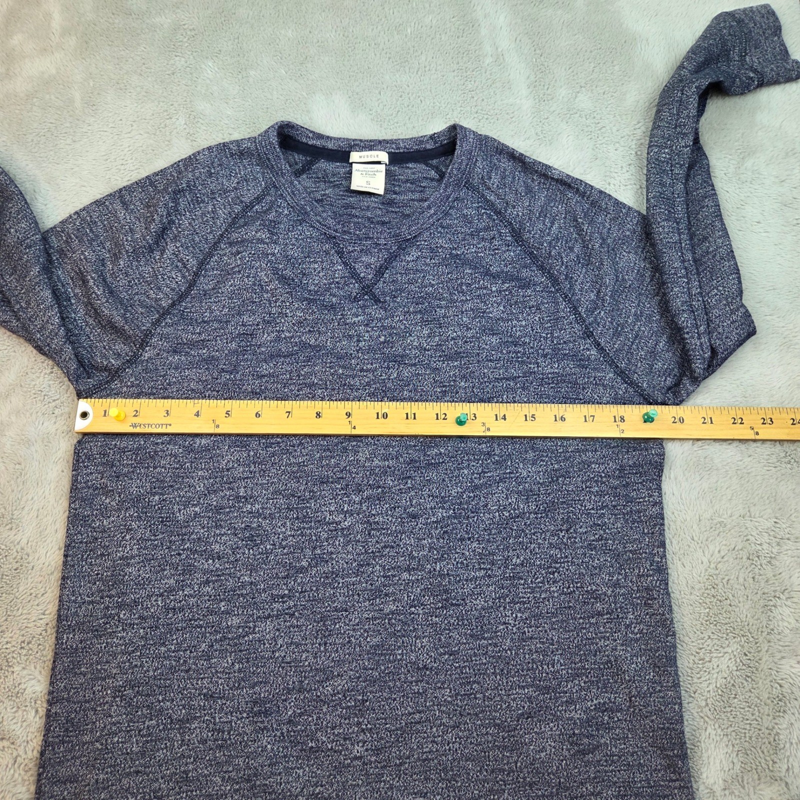 Abercrombie & Fitch Muscle Fit Long Sleeve Shirt Mens S Raglan Marled Navy Blue