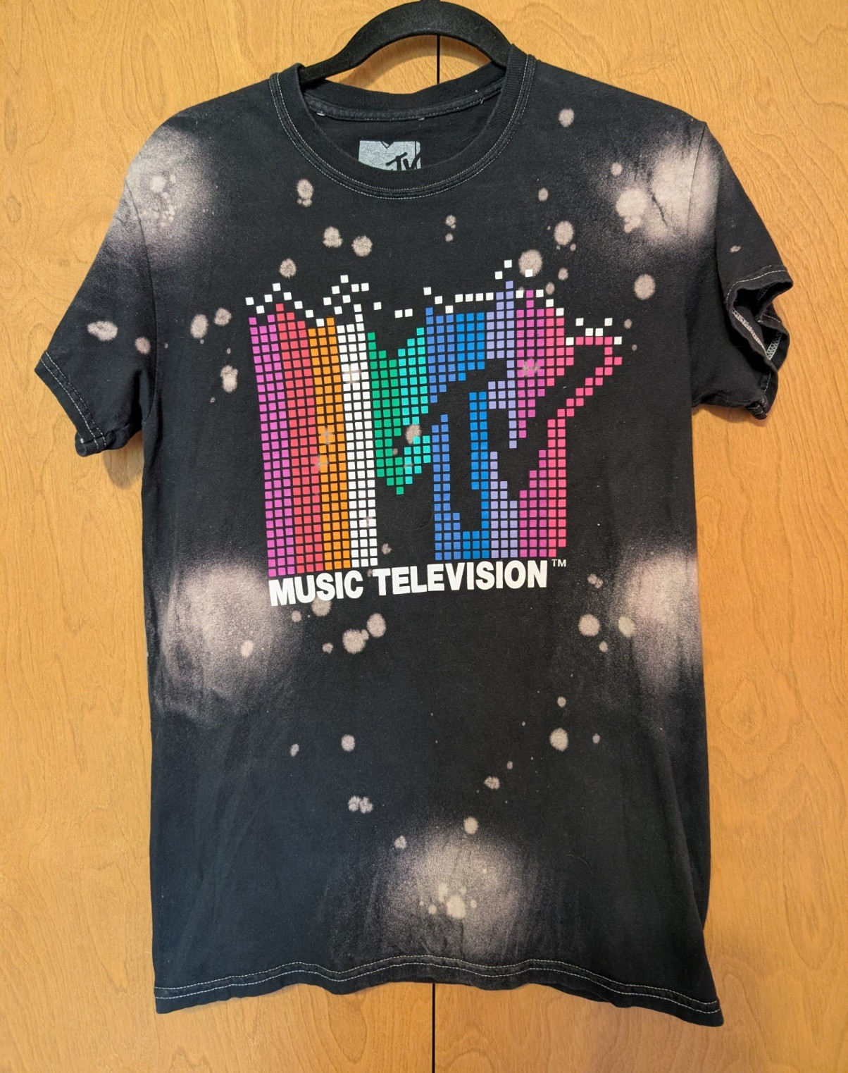 MTV Music Television Black Graphic Print Logo Tee Men’s S Cotton Bleached