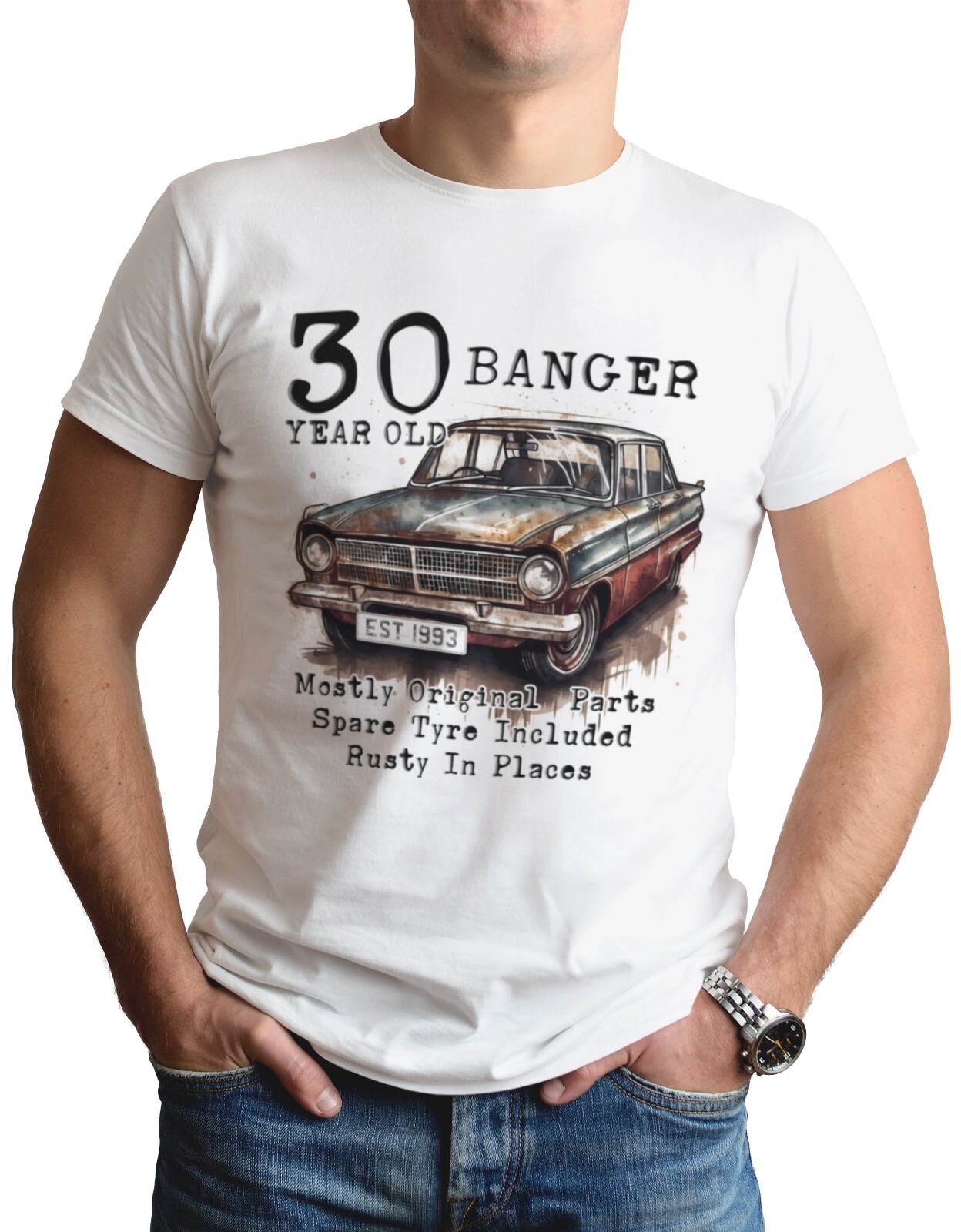 30th Birthday T-Shirt Old Banger Funny Gift For Him Car Mens T Shirt Top Tee 30