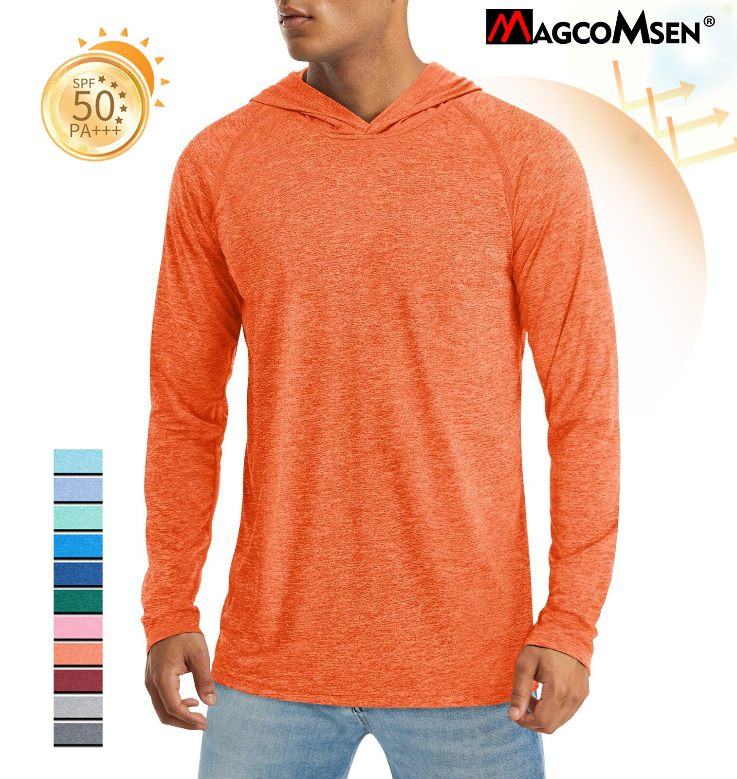UPF 50+ Men&rsquo;s Sun Block Hoodie Long Sleeve UV Shirts Quick Dry Performance Tops