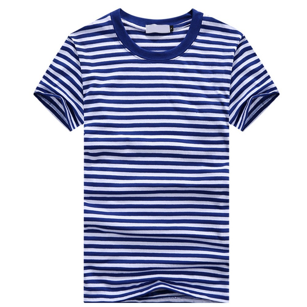 Blue and White Striped Men&rsquo;s Shortsleeved Tshirt for Sports and Casual Wear