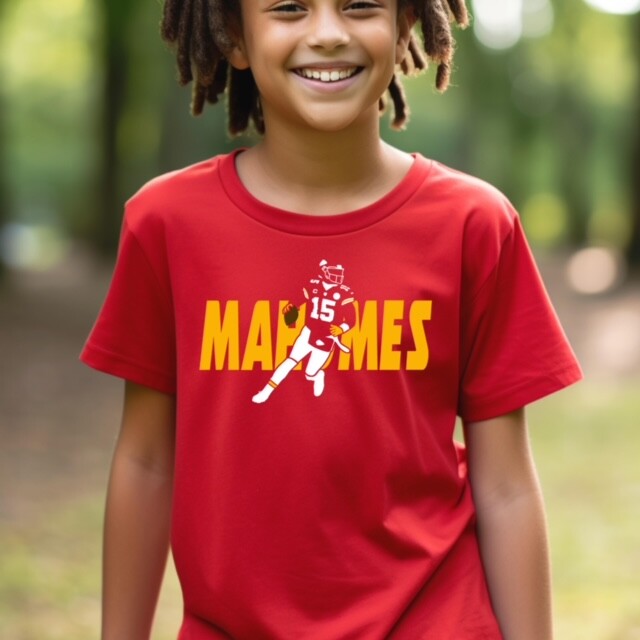MAHOMES 15, Kansas City Football themed Soft Ring Spun Pre-Shrunk Cotton T-Shirt