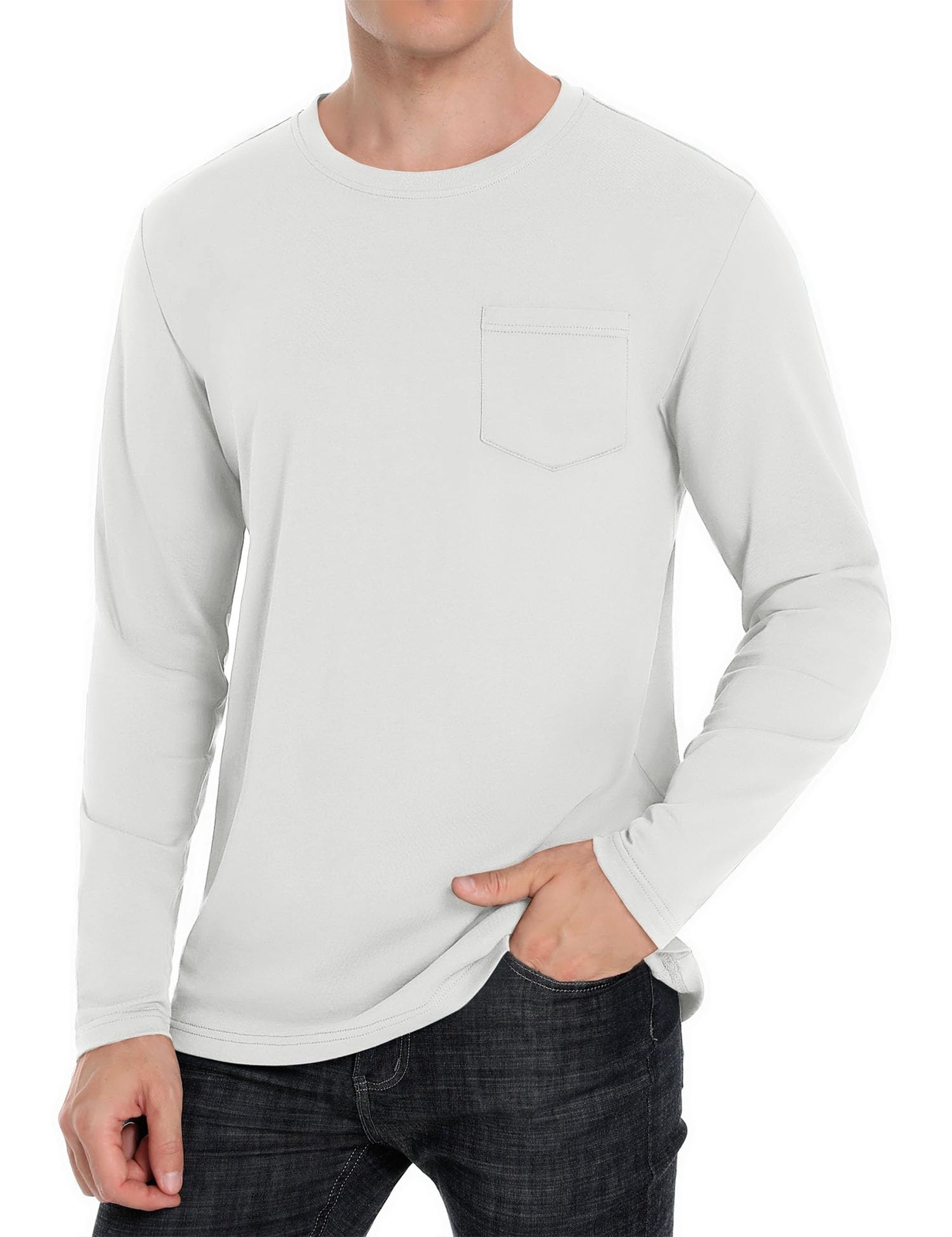 Men&rsquo;s Casual Cotton Shirts Long Sleeve Crewneck Quick Dry Sport Plain T-Shirts