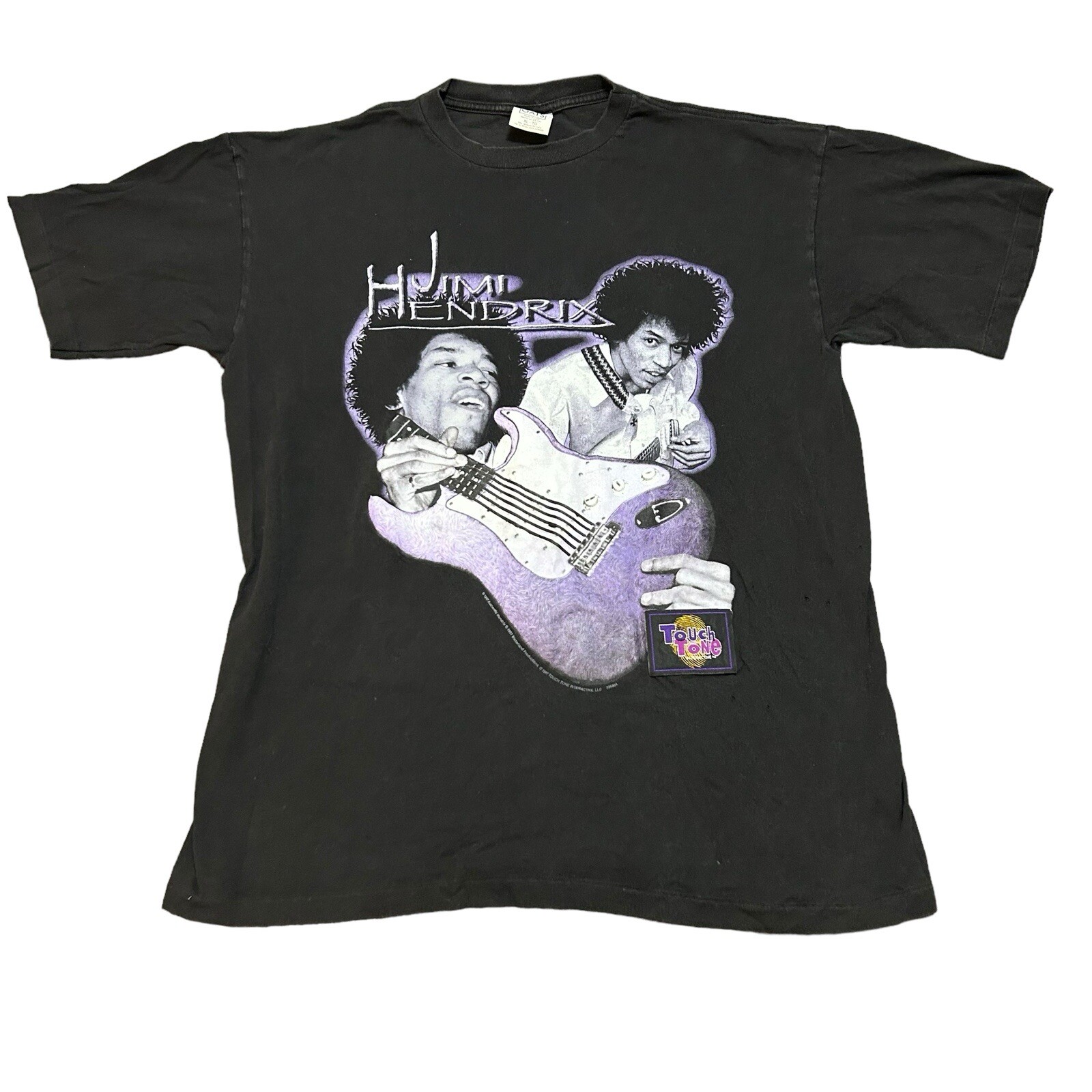 Vtg 90s Jimi Hendrix T-shirt Touch Tunes Size XL Purple Black Wild Oats USA Tee