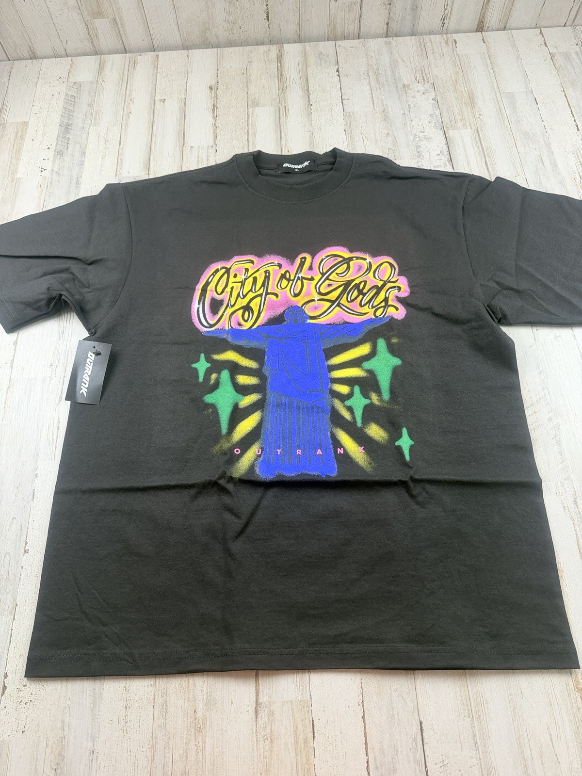 Outrank Brand T-Shirt Men&rsquo;s XL Black Brazil City Of Gods Soccer Jordan 3 NWT