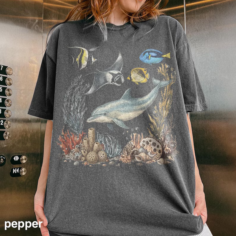 Vintage Dolphin Ocean Coral Reef Comfort Tee