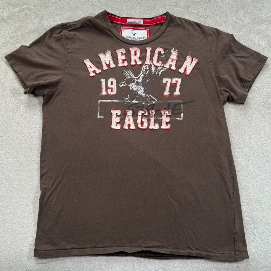 American Eagle T-Shirt Men&rsquo;s Size Large Brown Classic Fit 1977 Graphic Print Y2K