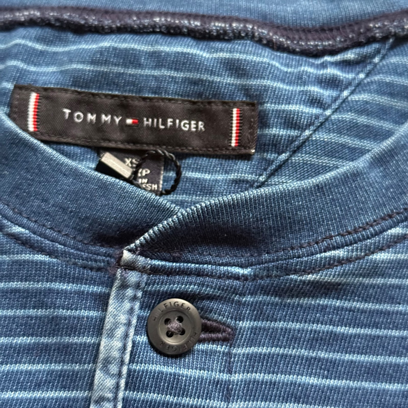 Tommy Hilfiger Men&rsquo;s Garment Dyed Jersey Cotton Striped Henley T-shirt Tee