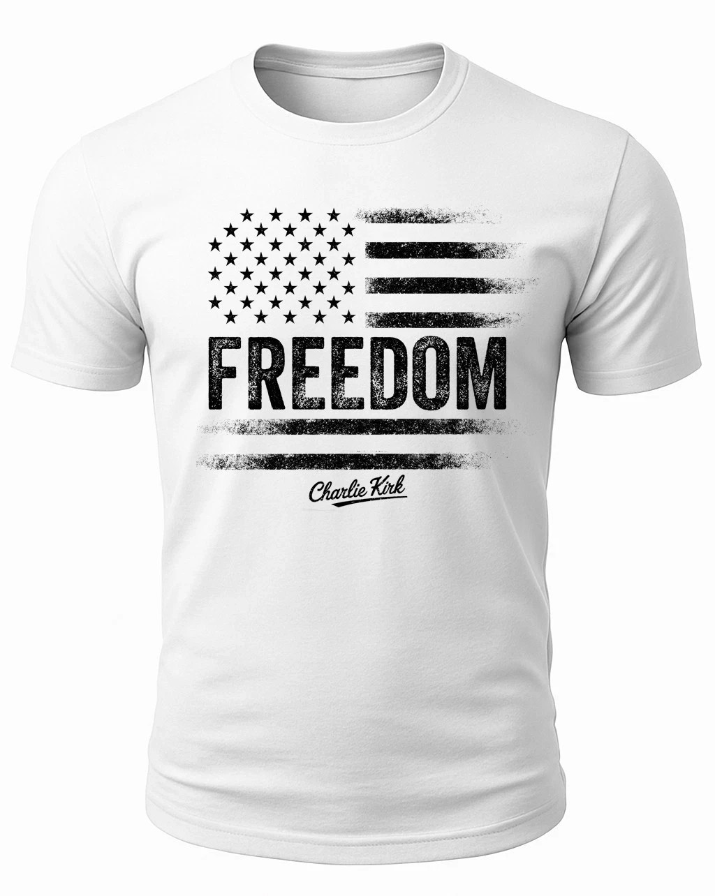 Freedom Charlie Kirk USA American Flag Patriotic White T Shirt