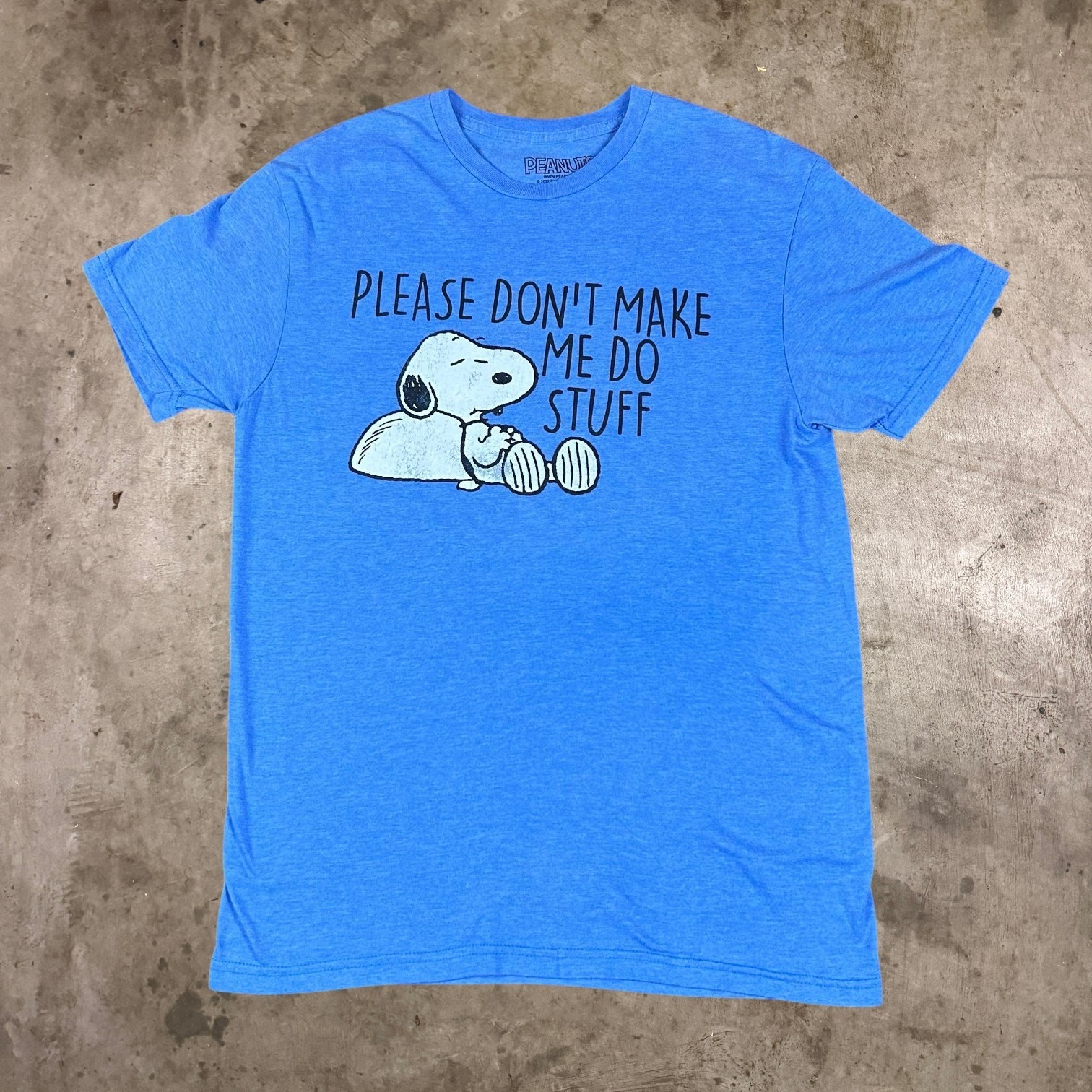 Peanuts Snoopy Please Don&rsquo;t Make Me Do Stuff T-Shirt Graphic Tee Blue Men Size M