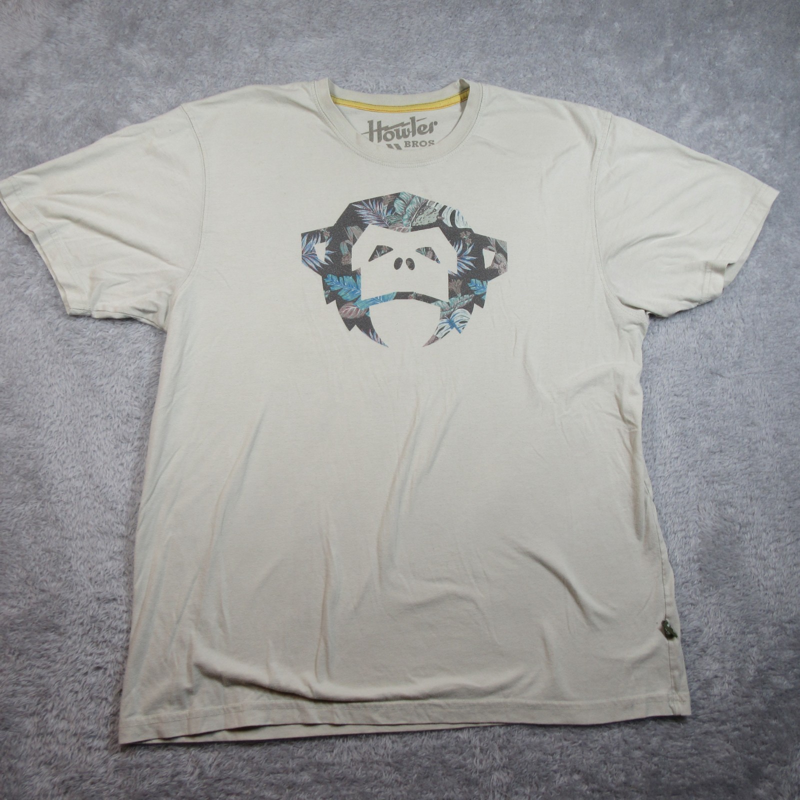 Howler Bros Shirt Mens XL Tan Yellow Floral Monkey El Mono Third Coast Graphic