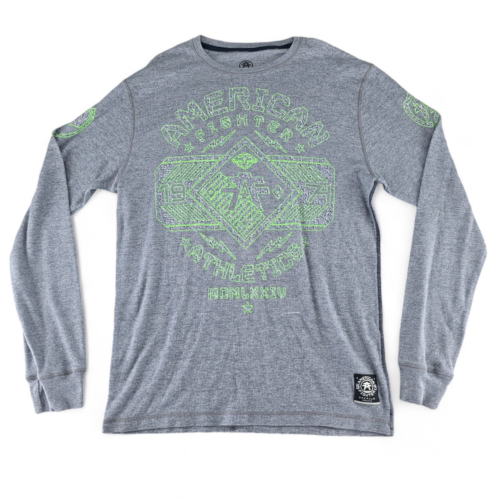 American Fighter Shirt Mens 3XL Gray Long Sleeve Shirt Thermal Waffle Knit