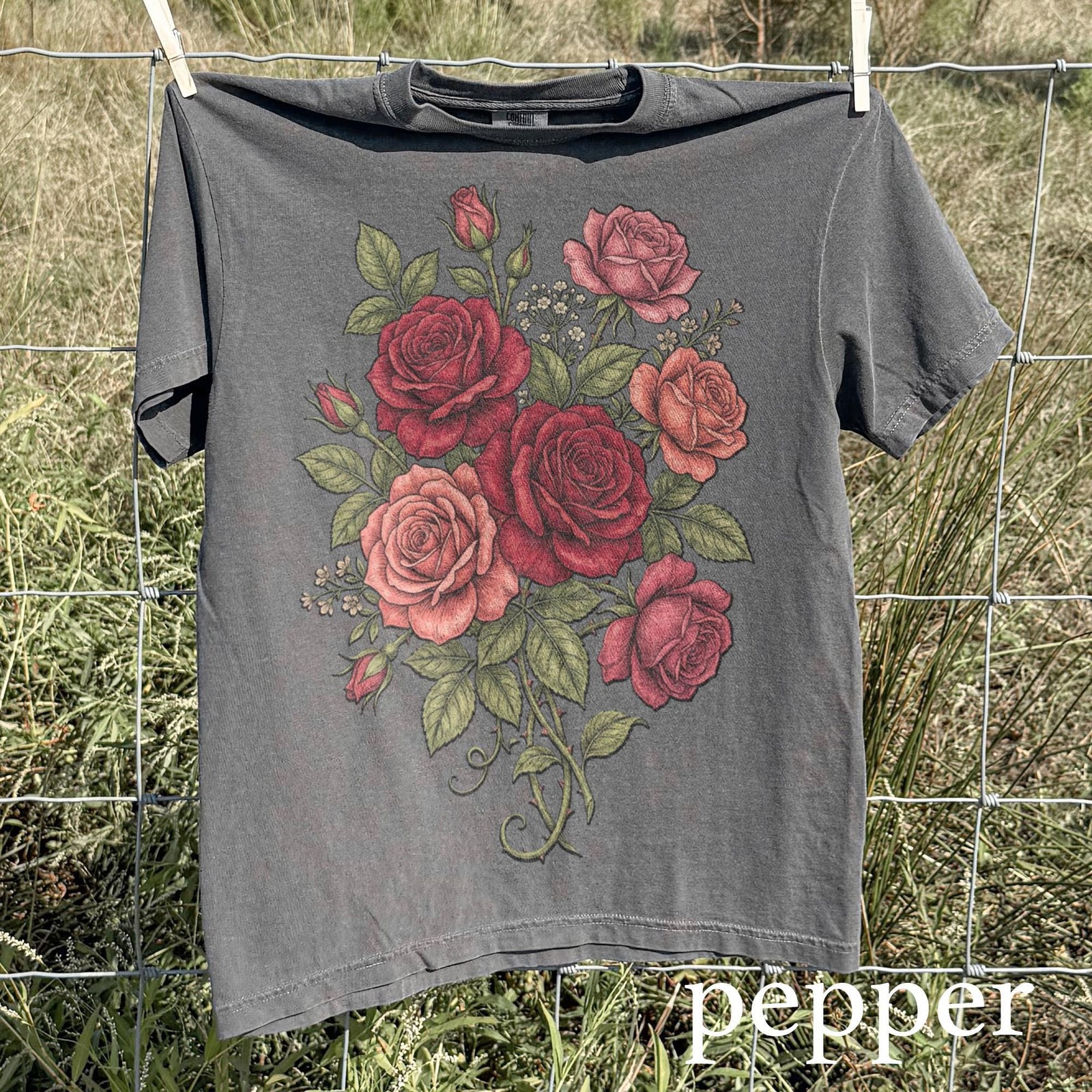 Retro Rose Graphic T-Shirt Vintage Floral Botanical Garden Tee