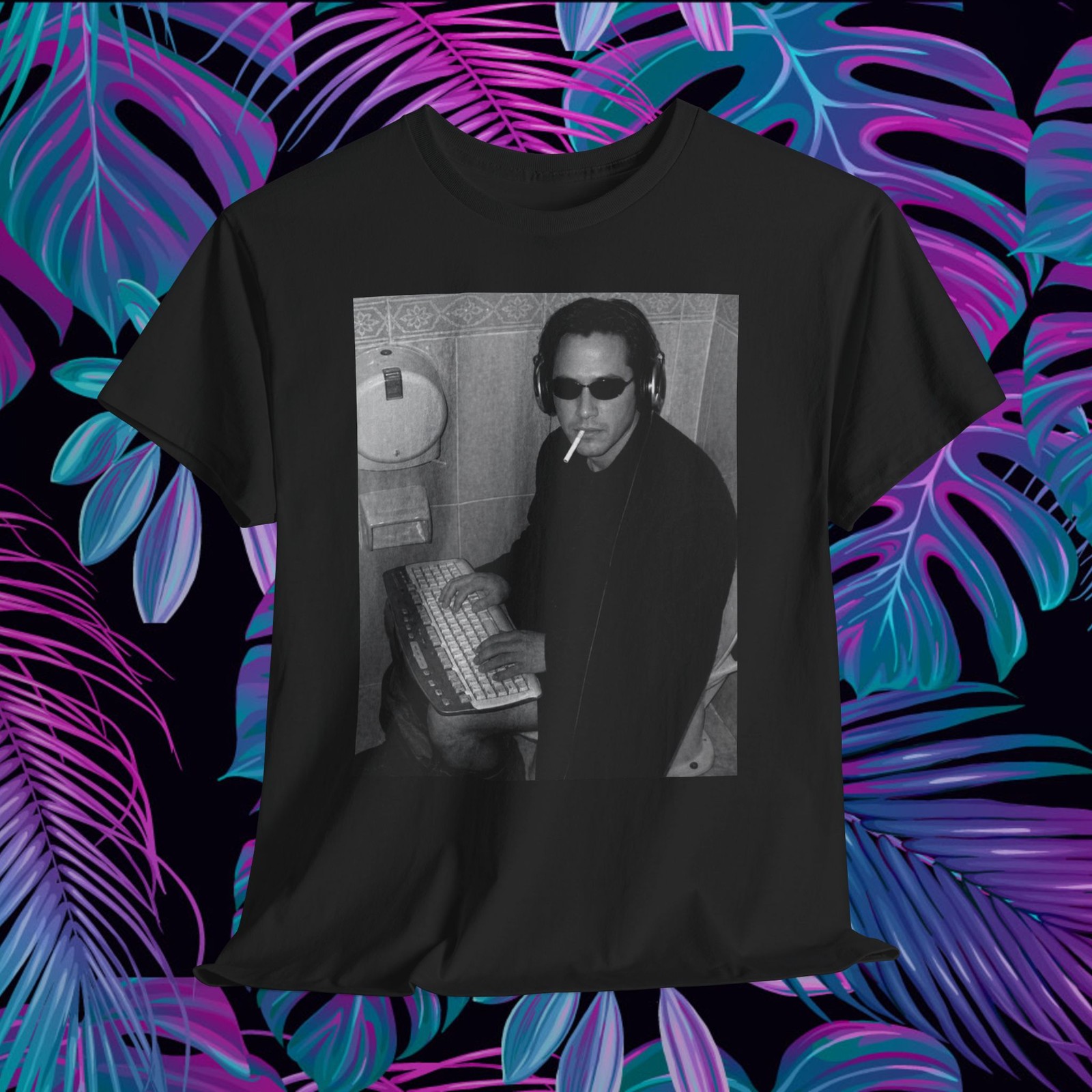 Neo Hacking on the Toilet T-Shirt Funny Matrix Meme Y2K Graphic Tee