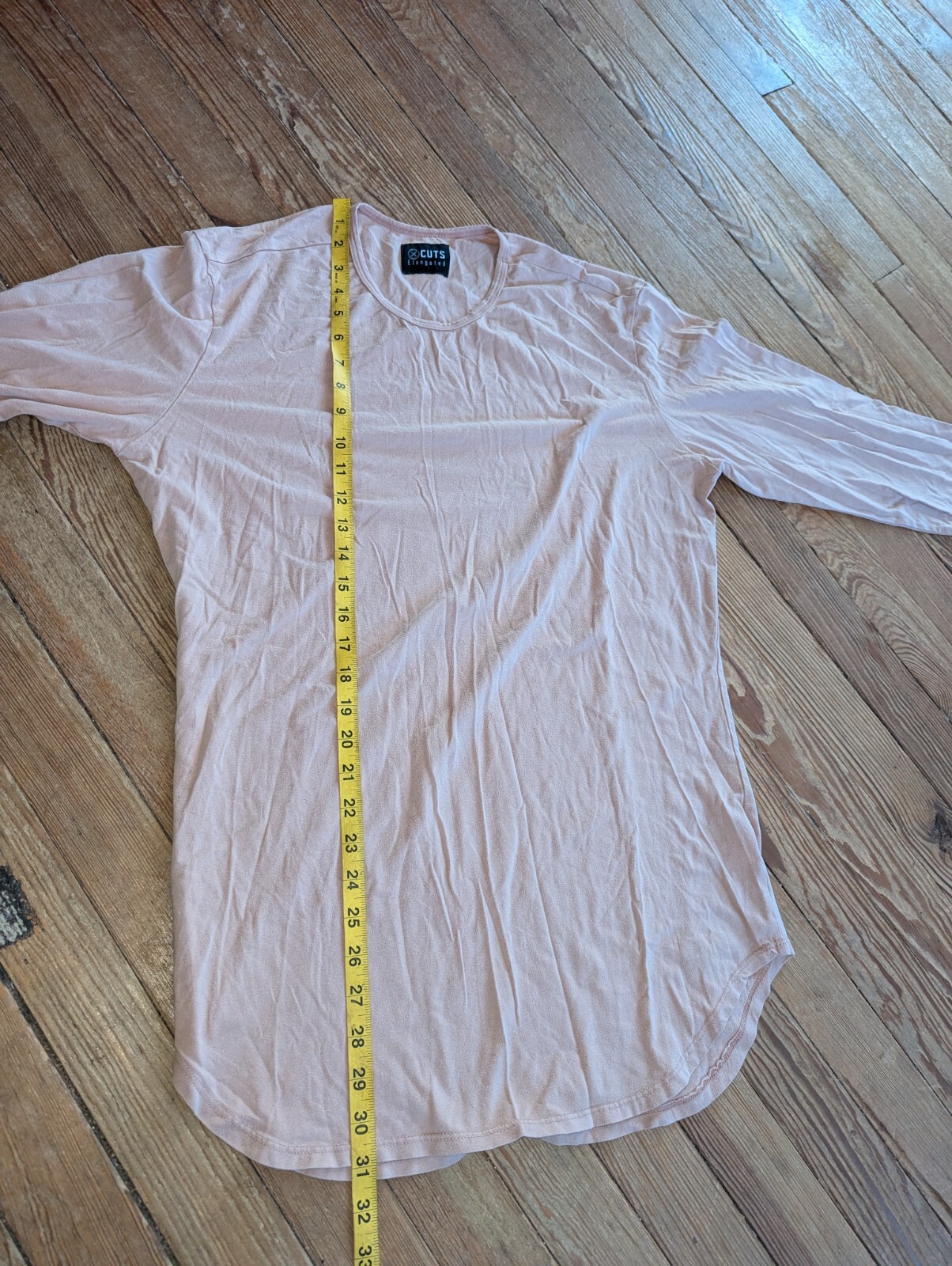 Cuts Clothing Elongated Long Sleeve T Shirt Mens Size L Coral Pink Cotton Blend