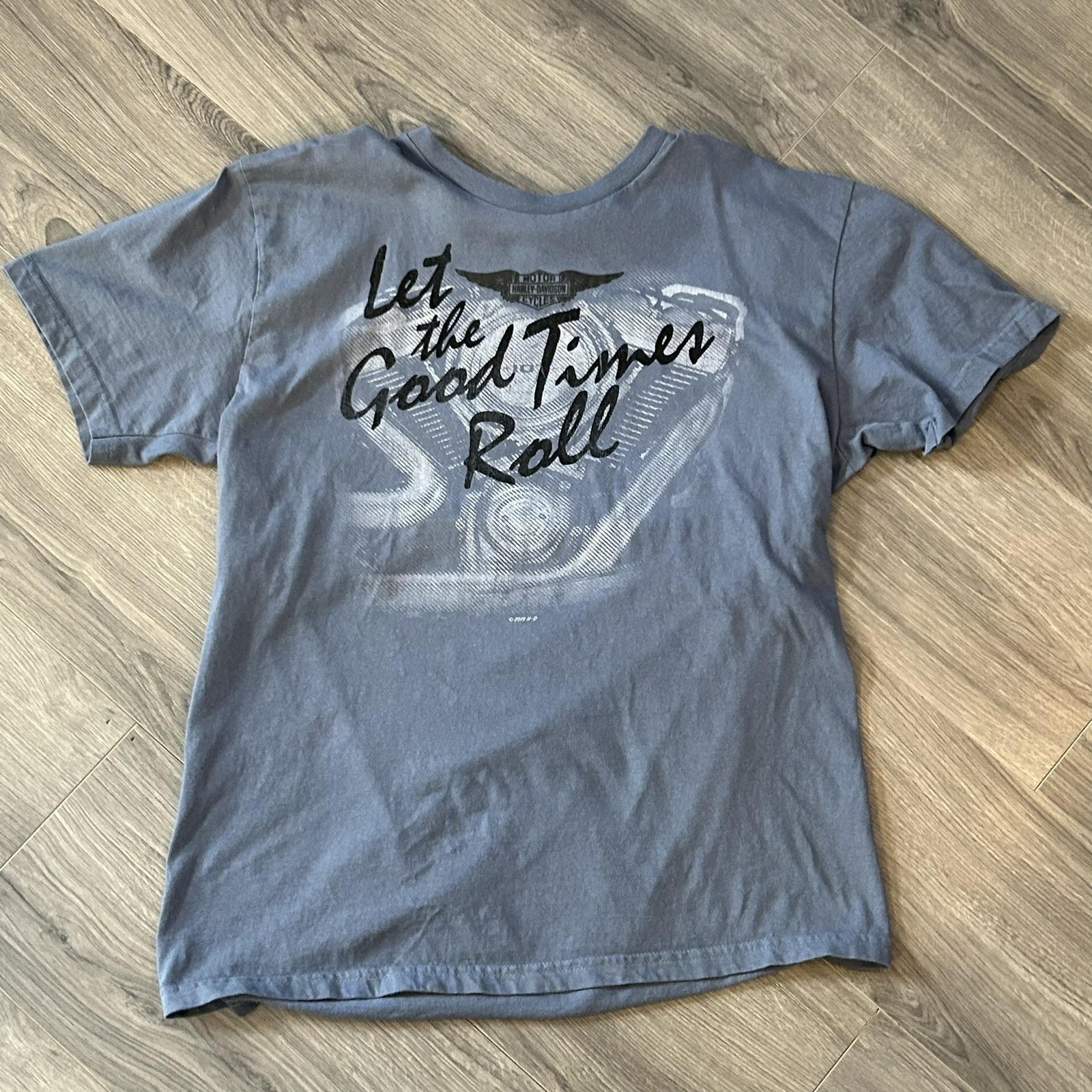 Harley-Davidson Shirt Mens Large Blue Let The Good Times Roll Lone Wolf Spokane