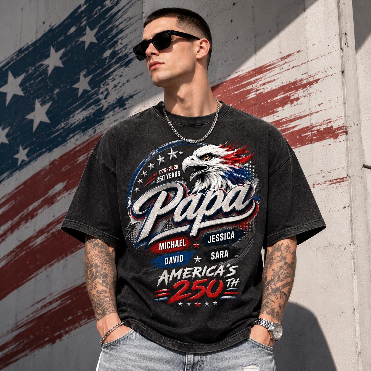 Personalized Papa Patriotic Shirt, 250th Anniversary Dad Gift Tee