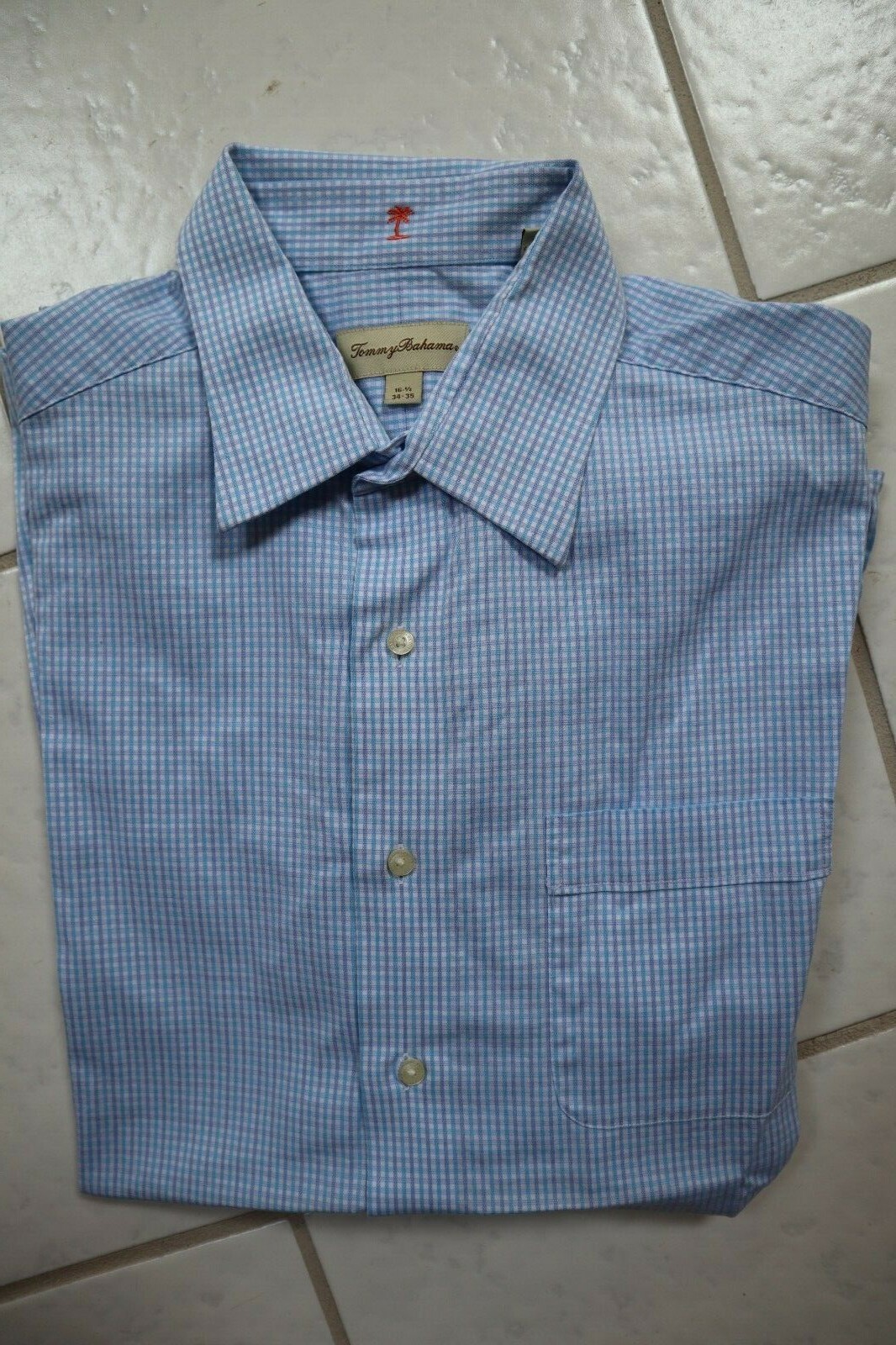 Shades of Blue Tiny Check TOMMY BAHAMA ButtonFront LS Shirt 16 1/2 x 34 – 35