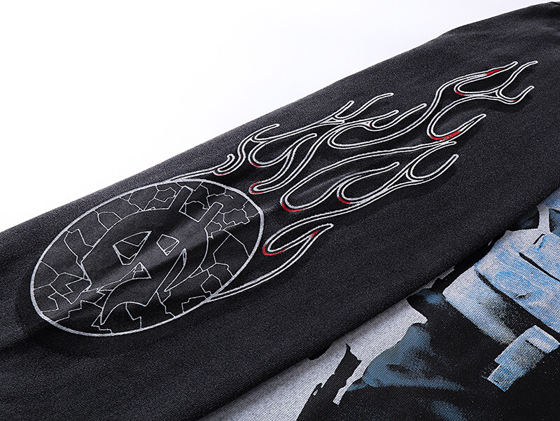 Men&rsquo;s Godspeed Street Retro Fashion Printed T-shirt with Washed Long Sleeves