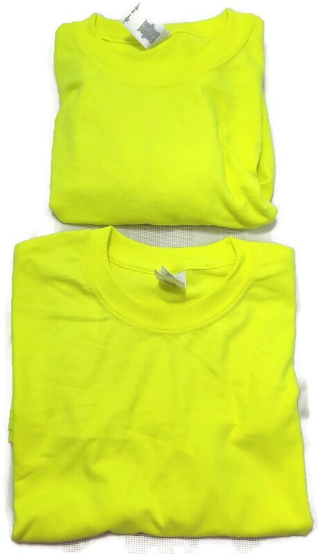 Mens&rsquo;s Safety Yellow Cotton Blend High Vis Long Short Sleeve T Shirt X2 Small