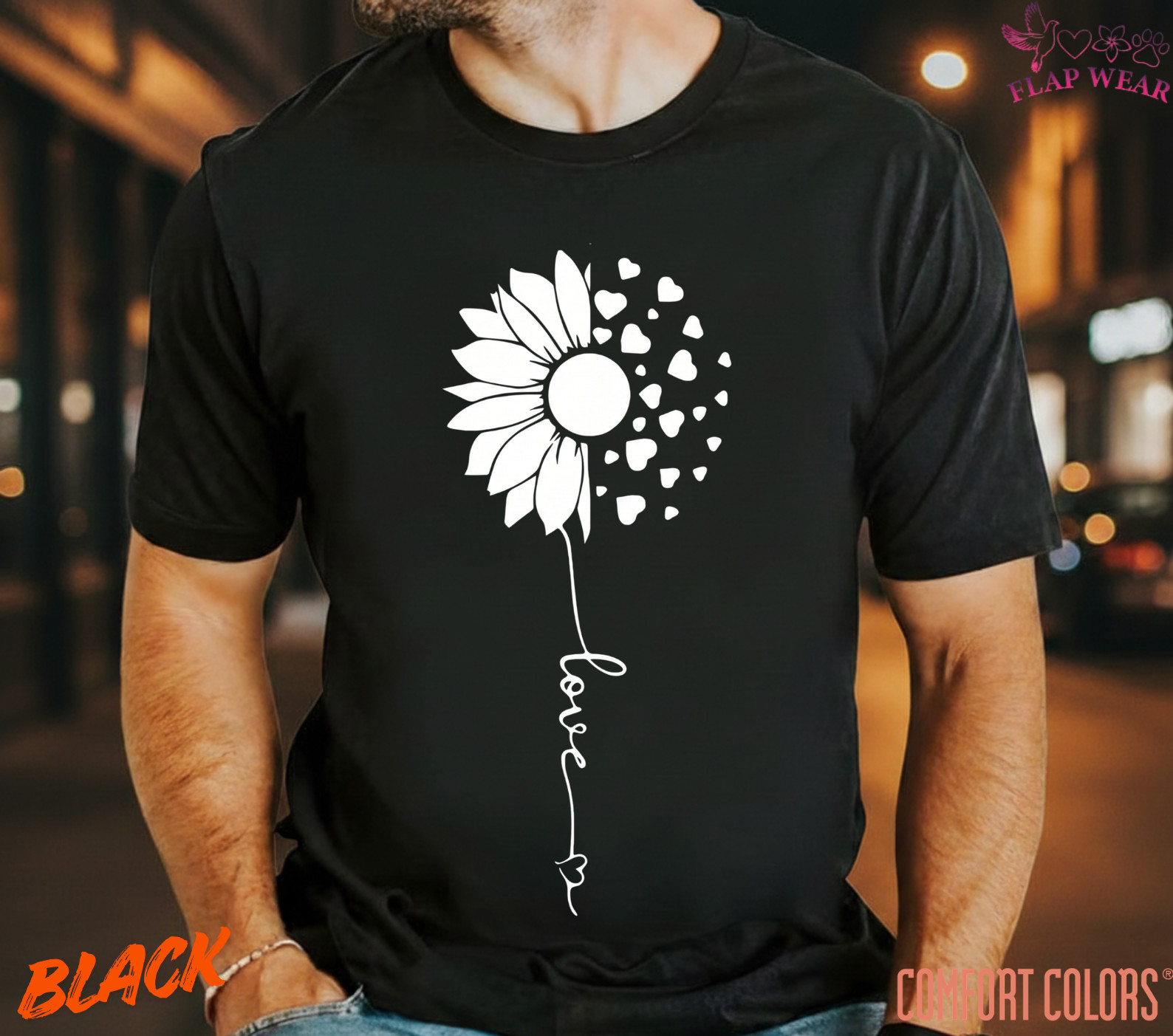 Unisex Sunflower Heart Love T shirt Men T shirt Women valanity day Romantic