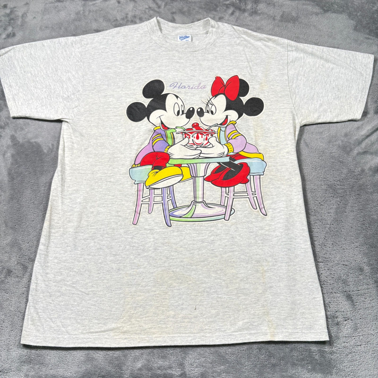 Vintage 90s Velva Sheen T-Shirt Mens Large Gray Mickey And Minnie Mouse Florida