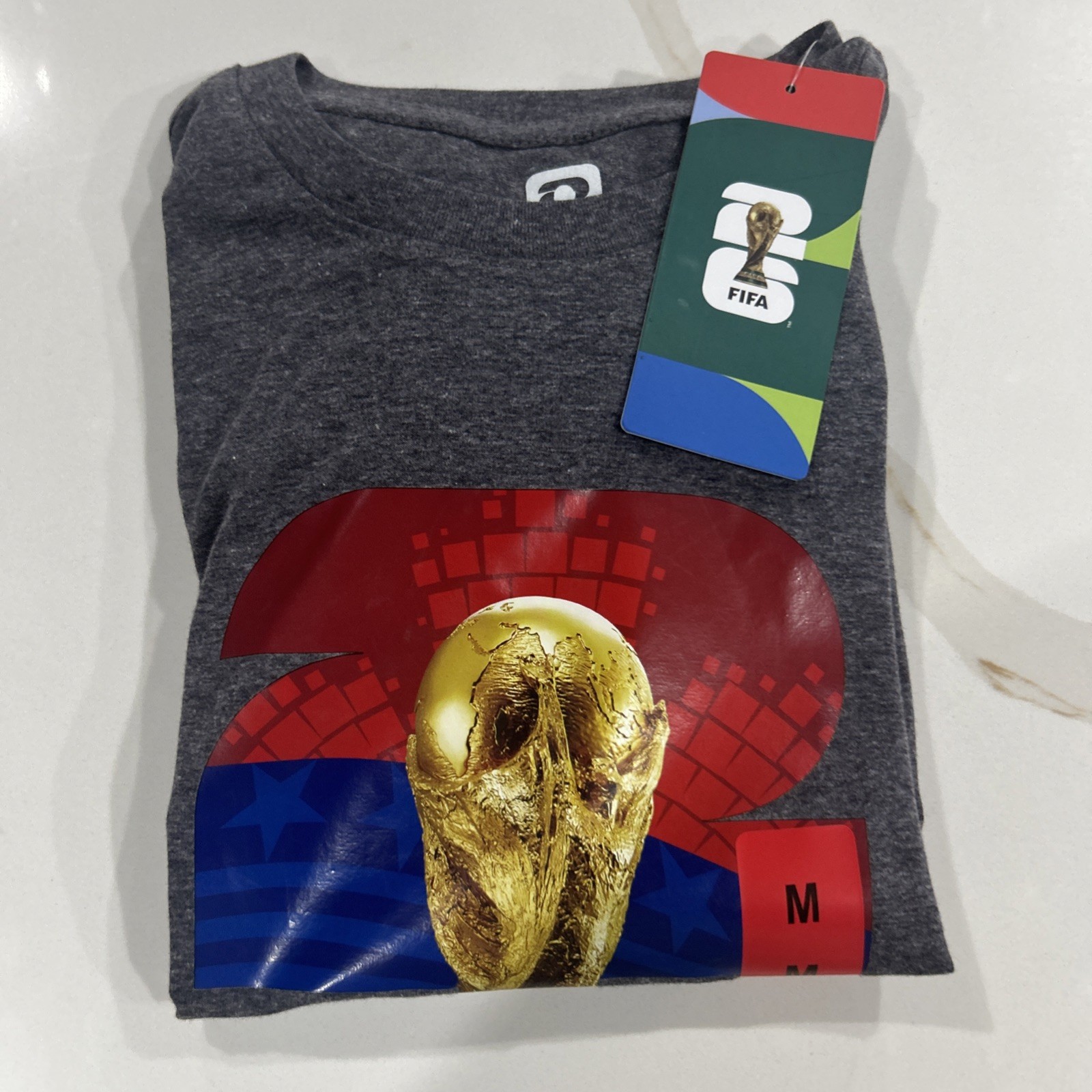 FIFA World Cup Men’s M Gray Graphic Print Logo Crew Neck Short Sleeve T-Shirt