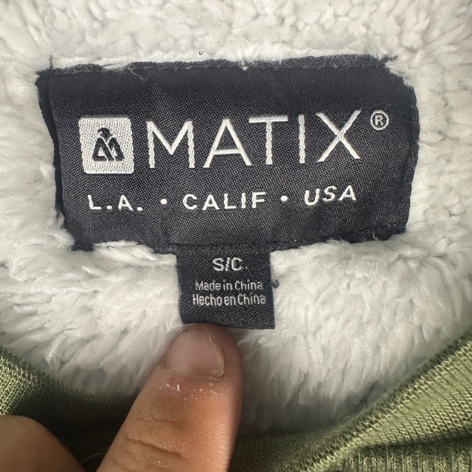Matix Mens Sherpa Lined Henley Thermal Shirt Olive Green Long Sleeve Small NEW